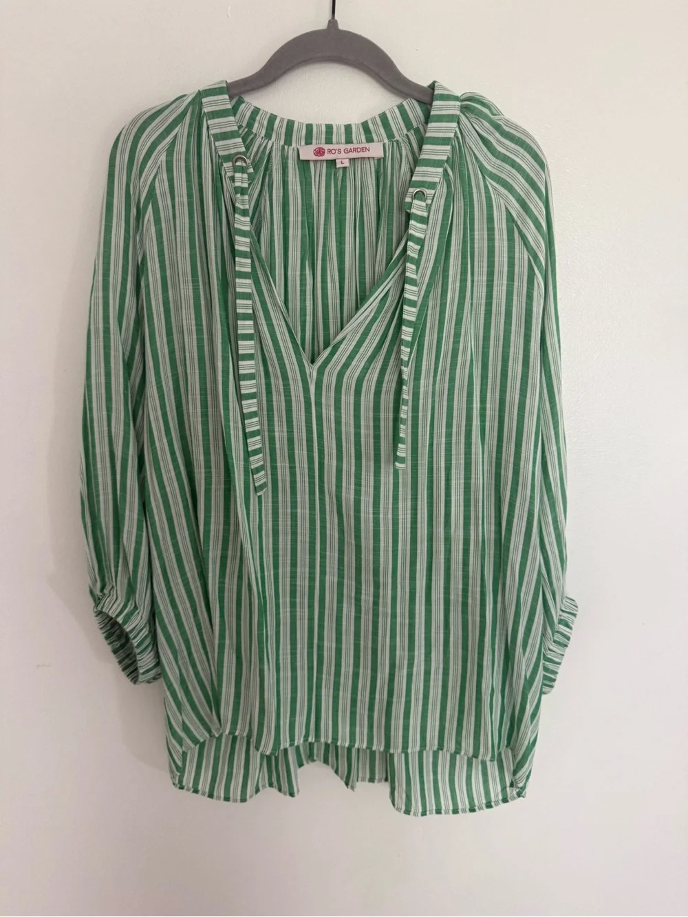 Tuckernuck Mint and White Striped Tie-Neck Blouse